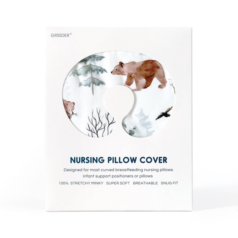 GRSSDER Nursing Pillow Cover, Stretchy Soft Minky Fabric Covers, Fit Most Nursing Support Pillows for Breastfeeding, Comfortable Safe Pillow Cover, Stylish Cute Bear Pattern - Image 2